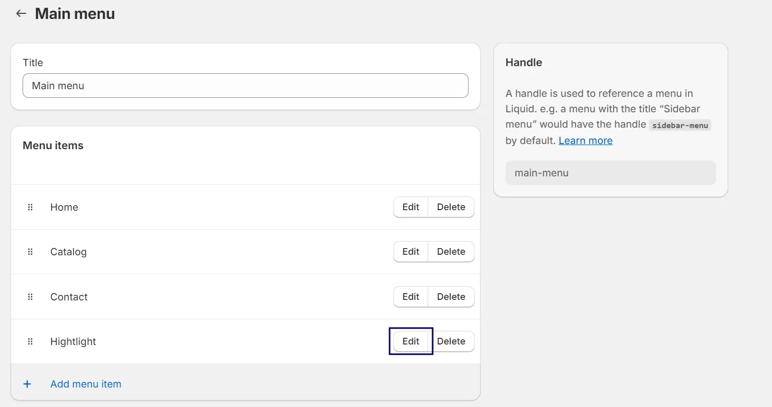 Click on the menu item to open the editing options